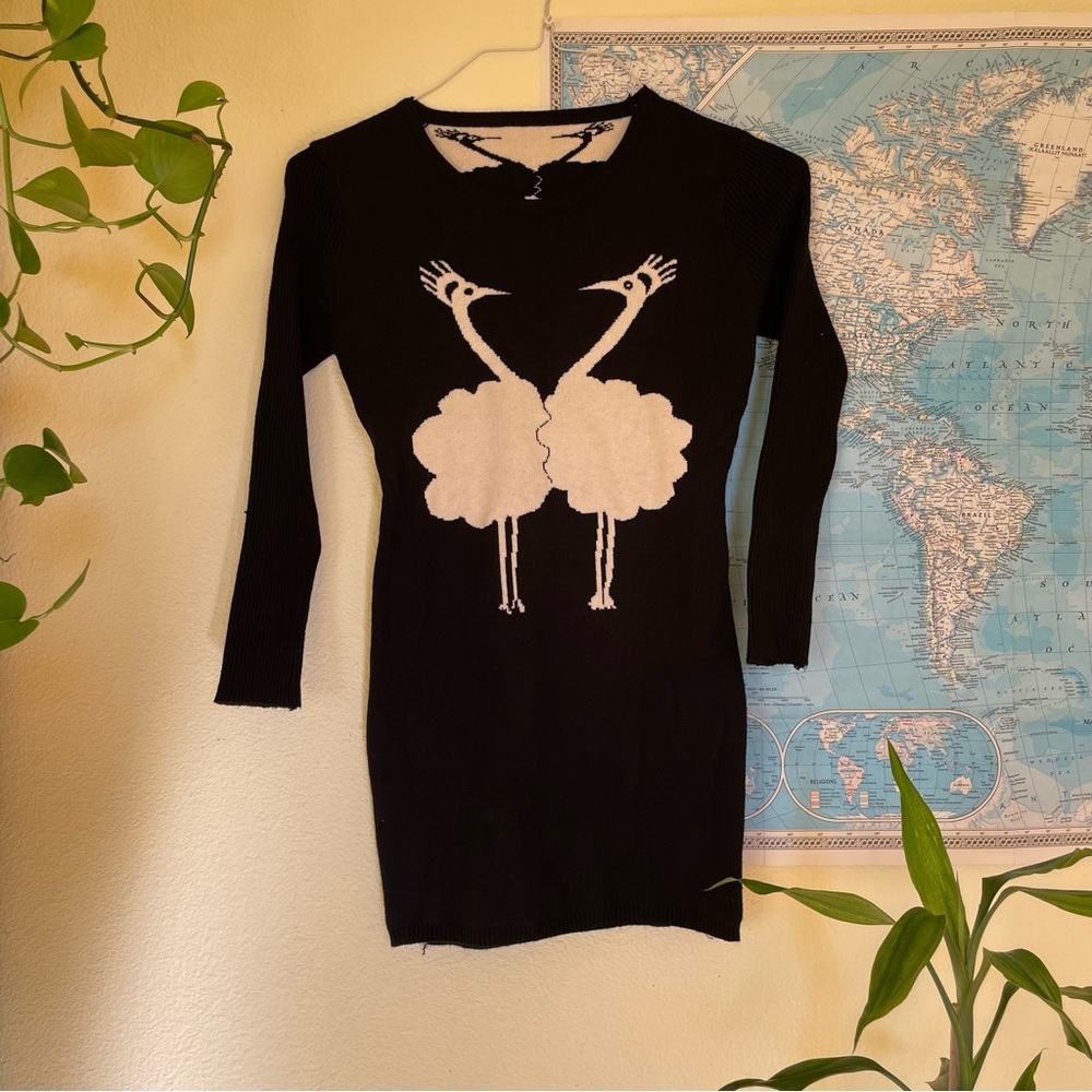 Black and white bird sweater dress